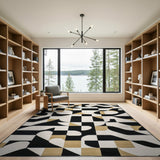 Modern Geometric Black White Gold Area Rug