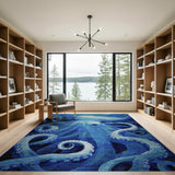 Deep Sea Octopus Blue Teal Area Rug