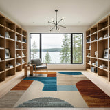 Terracotta Teal Geometric Abstract Area Rug