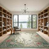 Green Border Pink Hibiscus Floral Area Rug