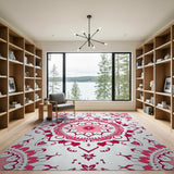 Pink Mandala Heart Boho Area Rug
