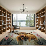 Shaggy Highland Cow Meadow Area Rug