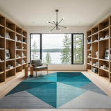 ODIKA Washable Geometric Teal & Blue Modern Area Rug - Low Pile Non-Slip Indoor Rug