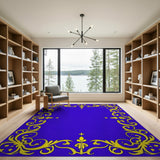 Royal Blue Gold Fleur-de-Lis Ornate Border Rug