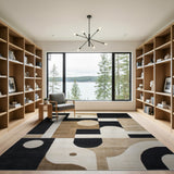 Geometric Modern Curved Geometric Black White Area Rug
