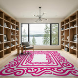 Elegant Pink Swirl Frame Area Rug