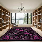Mystical Pink Floral Mushroom Dragonfly Rug