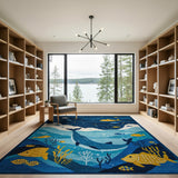 Whimsical Whale Ocean Kids Blue and Teal Area Rug