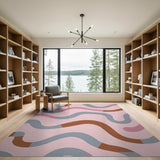Flowing Waves Abstract Pink Rug