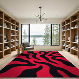 Bold Black Waves Red Abstract Area Rug