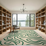 Green Squiggle Abstract Area Rug