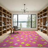 Pink Vibrant Pink Yellow Daisy Floral Area Rug