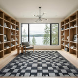 Black White Geometric Patchwork Woven Rug