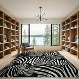 Black White Zebra Herd Area Rug
