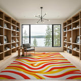 Vibrant Red Yellow Wavy Stripe Area Rug