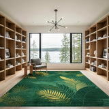 Emerald Green Gold Palm Leaf Area Rug