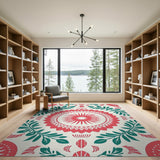 Vibrant Red Sunburst Floral Area Rug
