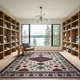 Ivory Red Blue Geometric Heritage Tribal Rug