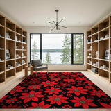 Red Floral Vintage Vibrant Red Poinsettia Floral Area Rug