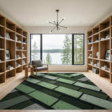 Green Green Geometric Block Area Rug
