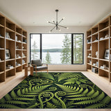 Floral Vintage Green Lush Green Fern Fronds Area Rug