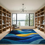 Abstract Area Blue Teal Wave Abstract Area Rug