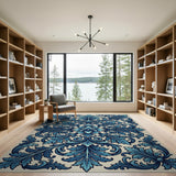 Elegant Blue Ornate Floral Area Rug