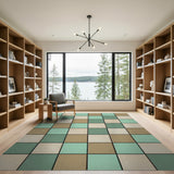 Teal Grid Tile Geometric Area Rug