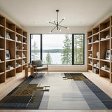 Modern Grey Geometric Area Rug with Gold Accents