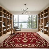 Red Persian Area Rug with Gold Floral Border