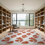 Modern Red Leaf Print Area Rug