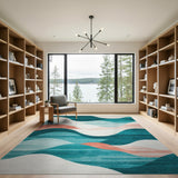 Teal Wave Coastal Blue and Teal Area Rug