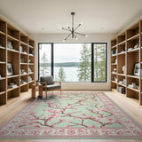 Mint Green Cherry Blossom Pink Floral Area Rug