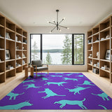 Playful Purple Dog Cat Silhouette Area Rug