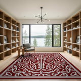Intricate Red Persian Area Rug with White Floral Motifs