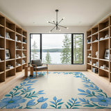 Blue Cosmos Floral Border Area Rug