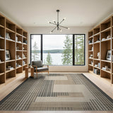 Modern Geometric Beige Black Grid Area Rug