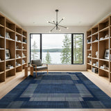 Modern Navy Blue Geometric Stripe Rug