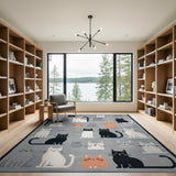 Playful Cartoon Cats Grey Area Rug