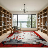Red Framed Plum Blossom Area Rug