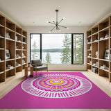 Vibrant Pink Mandala Heritage Tribal Rug