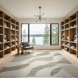 Beige and Neutral Abstract Area Abstract Wave Beige Neutral Area Rug
