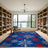 Red White Blue Snowflake Fir Pattern Area Rug