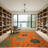 Vibrant Orange Palm Frond Abstract Flower Rug