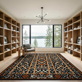 Bold Black Orange Geometric Tribal Area Rug