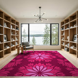 Vibrant Pink Floral Medallion Maroon Area Rug