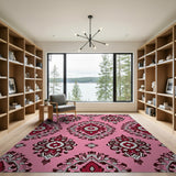 Pink Ornate Floral Damask Area Rug