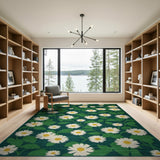 Green Daisy Meadow Floral Area Rug