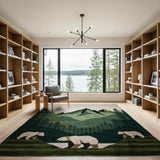 Polar Bears in Green Mountain Landscape Rug