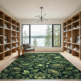 Emerald Green Peony Lotus Floral Area Rug